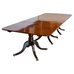 Antique Regency-Style Dining Table in Mahogany with Three Pedestals