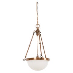 Antique 10" GEC Moonstone Opaline Glass Plafonnier Light Pendant, C.1920