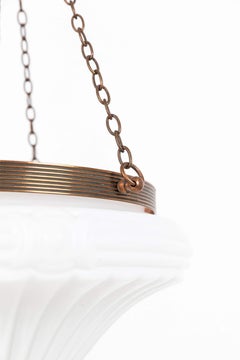 Antique 10" GEC Pressed Opaline Glass Plafonnier Light Pendant, C.1930