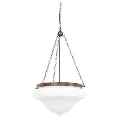 Antique 10" GEC Pressed Opaline Glass Plafonnier Light Pendant, C.1930