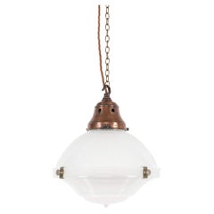 Antique 10" Holophane Reflector-Refractor Prismatic Glass Pendant Light, c.1920