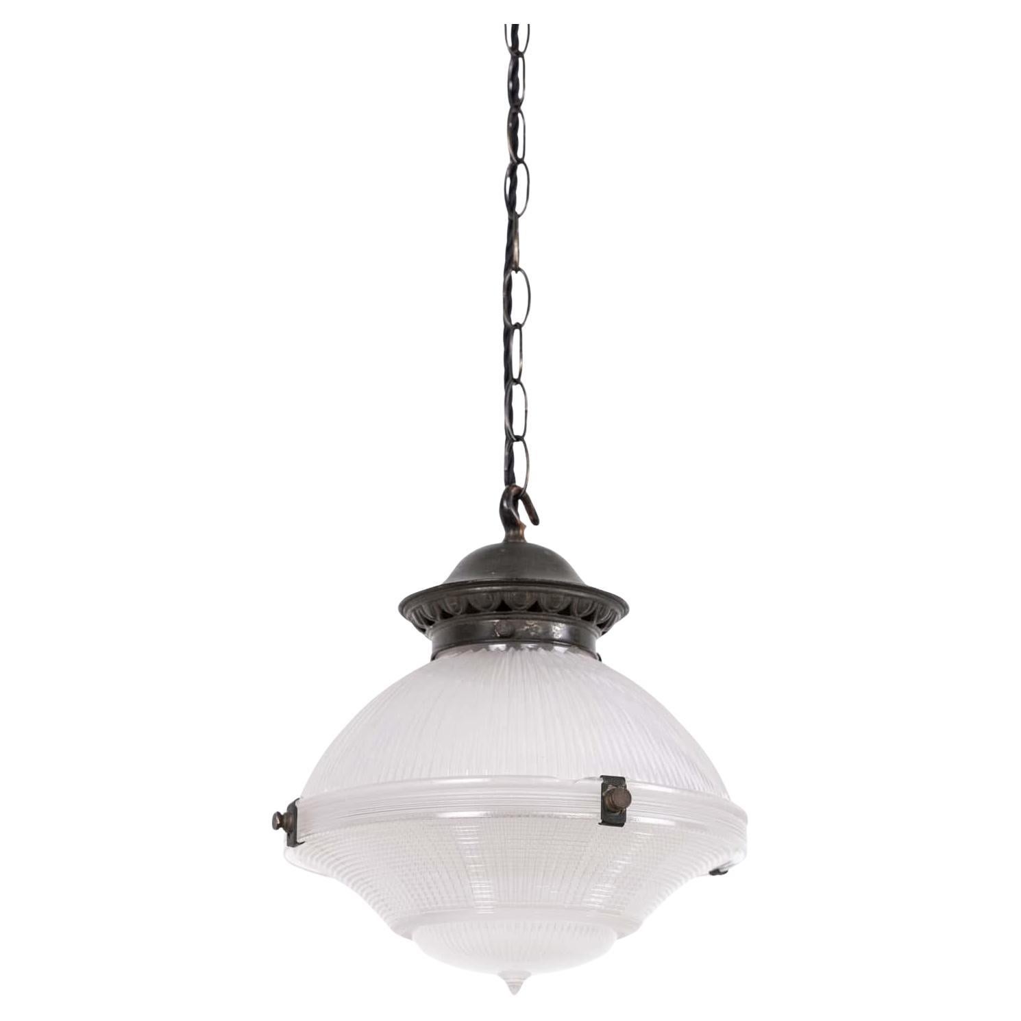 Antique 10" Holophane Reflector-Refractor Prismatic Glass Pendant Light, c.1920