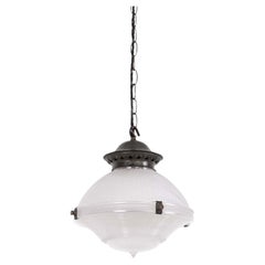 Antique 10" Holophane Reflector-Refractor Prismatic Glass Pendant Light, c.1920