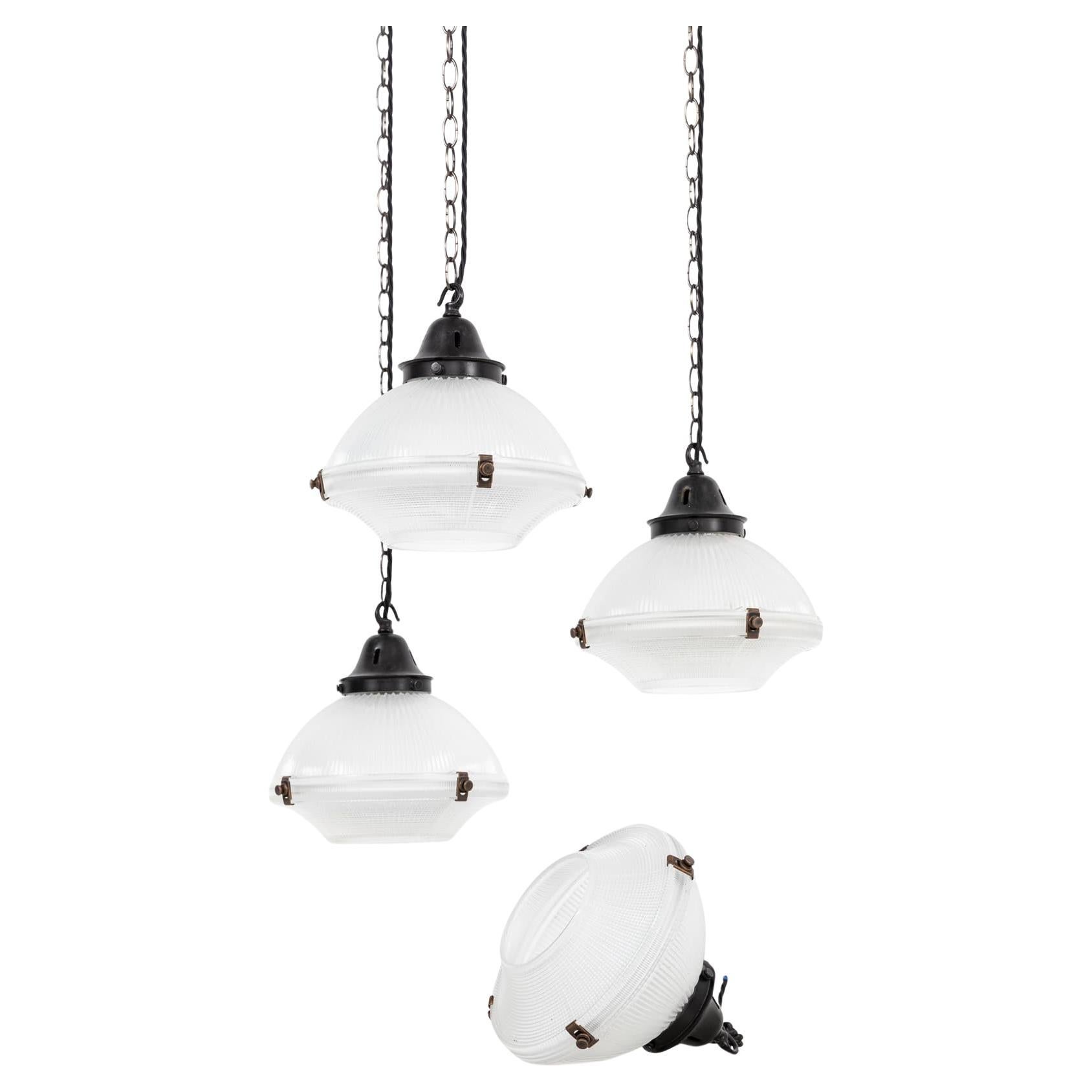 Antique 10" Holophane Reflector-Refractor Prismatic Glass Pendant Light, c.1920