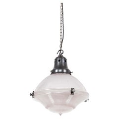 Antique 10" Holophane Reflector-Refractor Prismatic Glass Pendant Light, c.1920
