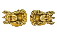 Antique 10 Karat Gold Norse Valkyrie Goddess Men's Cufflinks