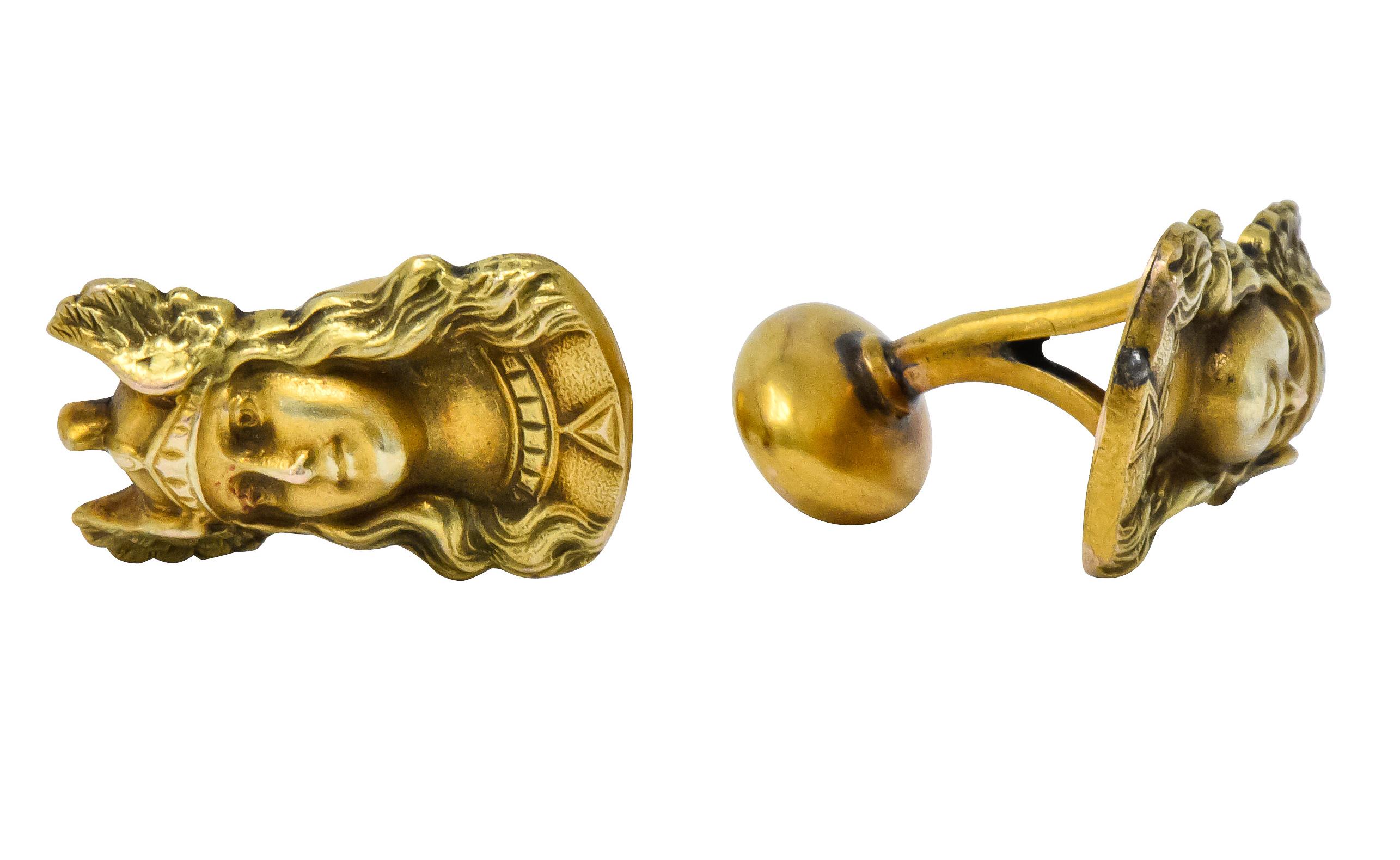 Antique 10 Karat Gold Norse Valkyrie Goddess Men's Cufflinks 2