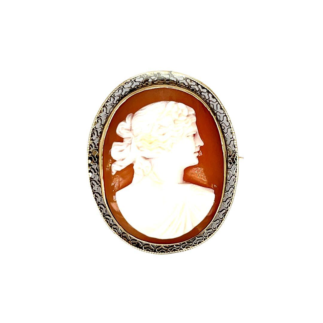 Antique 10 Karat Yellow Gold Cameo Brooch For Sale 5