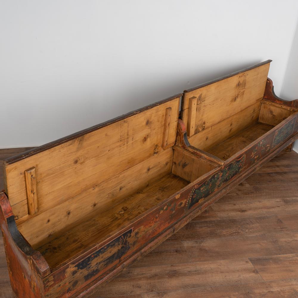 Hungarian Antique Original Blue Painted Bench with Storage, circa 1890