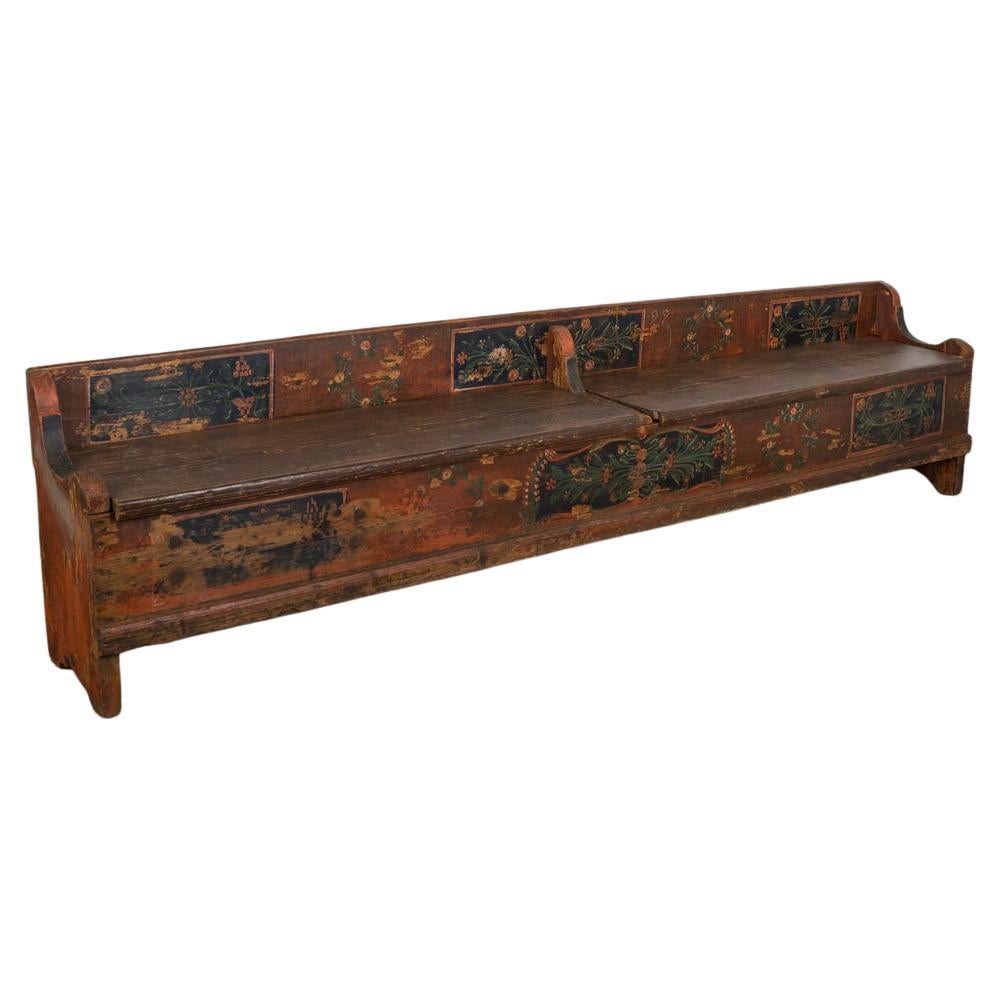 Antique Original Blue Painted Bench with Storage, circa 1890