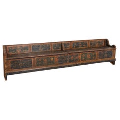 Antique 10' Long Original Blue Painted Bench With Storage, Hungary circa 1900