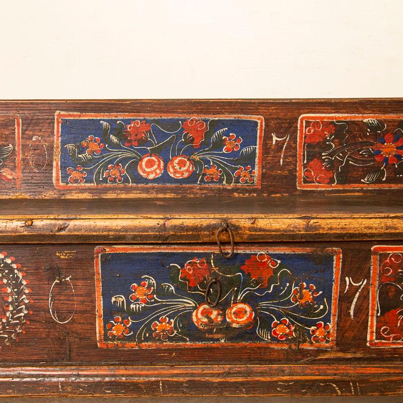 Antique Long Original Painted Bench with Storage 4