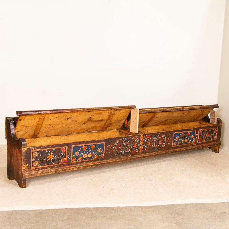 Hungarian Antique Long Original Painted Bench with Storage