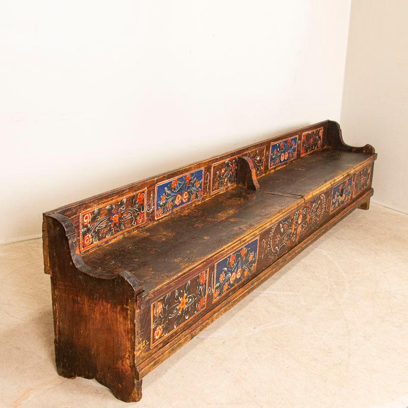 Wood Antique Long Original Painted Bench with Storage