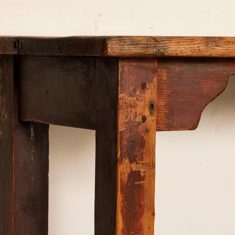 19th Century Antique Red Painted Primitive Work Console Table with Shelf
