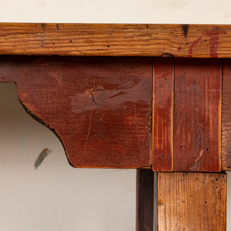 Antique Red Painted Primitive Work Console Table with Shelf 1