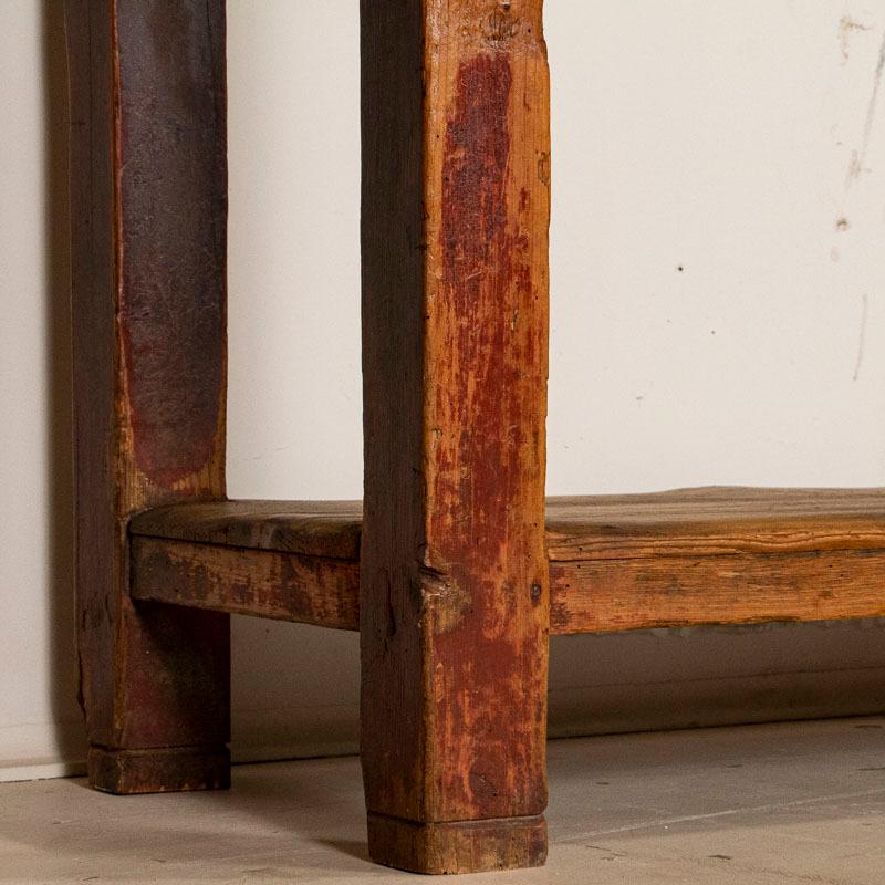 Antique Red Painted Primitive Work Console Table with Shelf 3