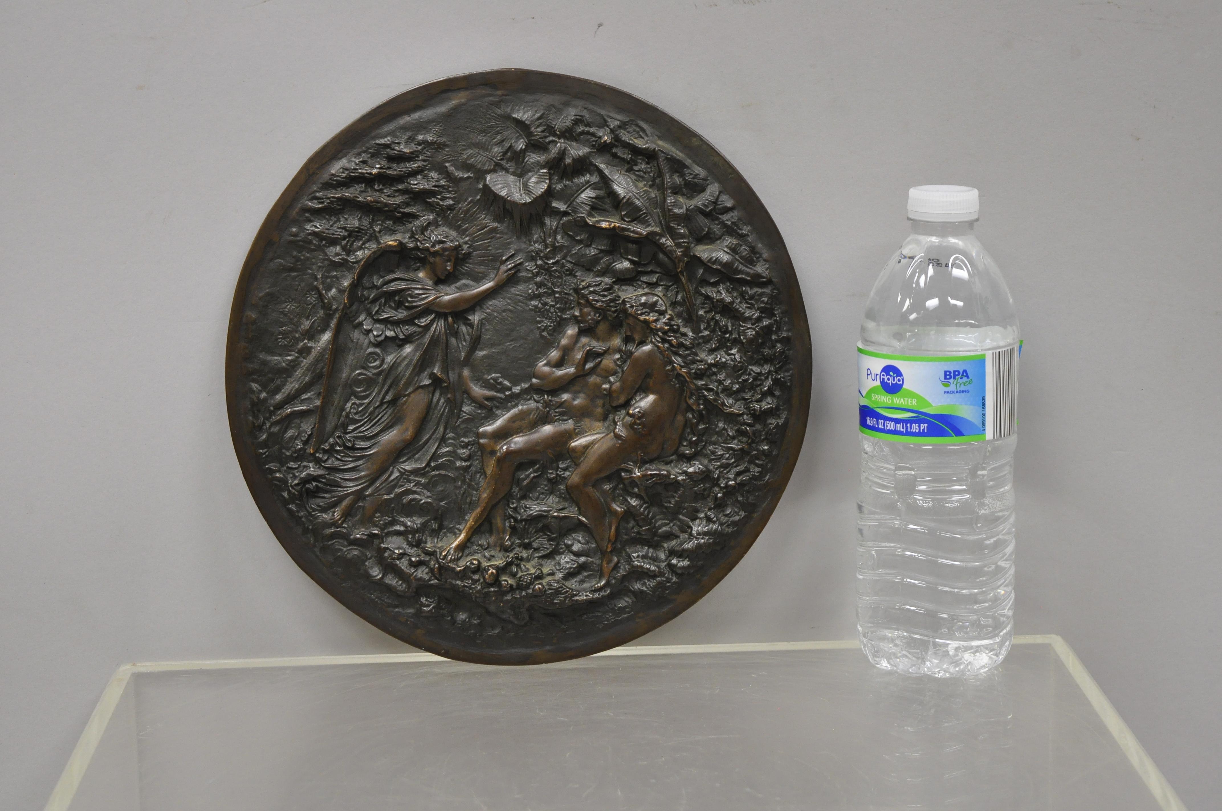 Antique Round Figural Bronze Plaque Medallion Adam and Eve Garden of ...
