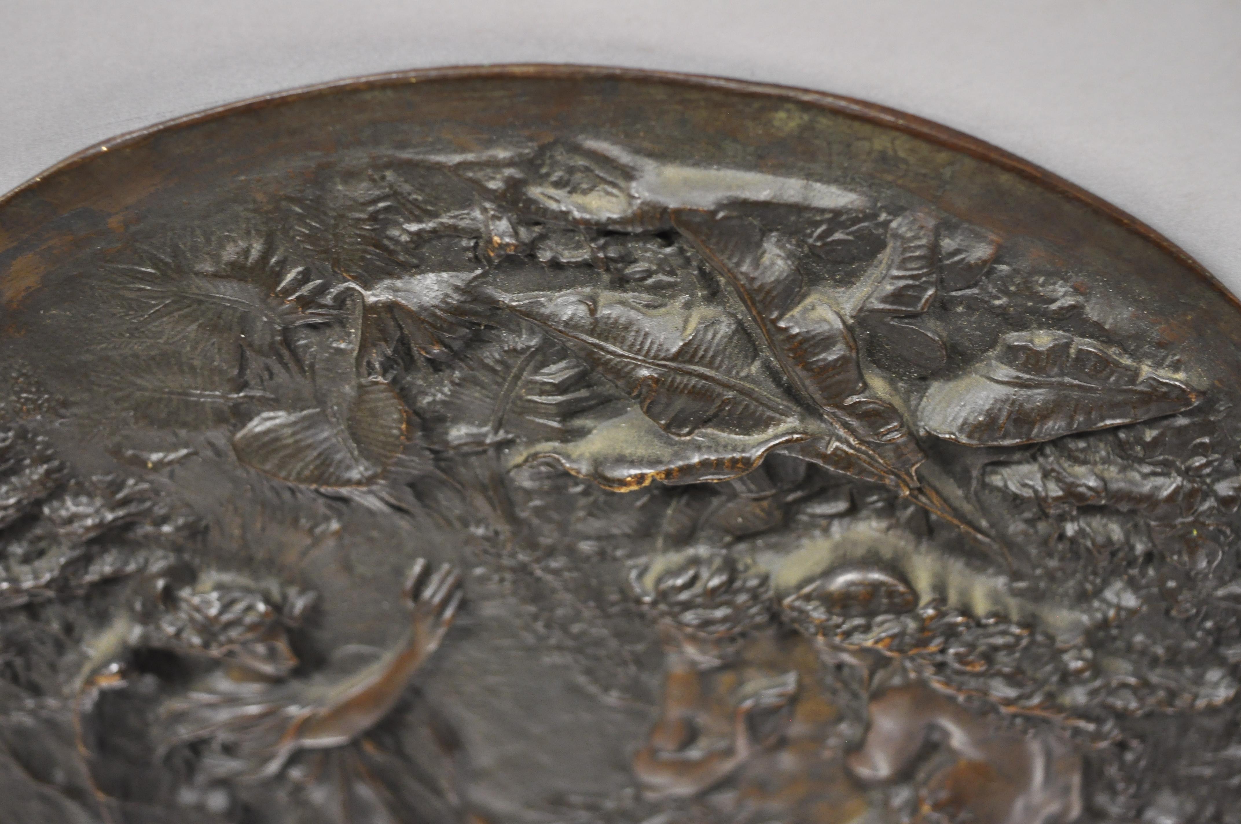 Antique Round Figural Bronze Plaque Medallion Adam and Eve Garden of ...
