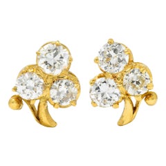 Antique 1.00 Carat Diamond 18 Karat Gold Clover Screwback Stud Earrings