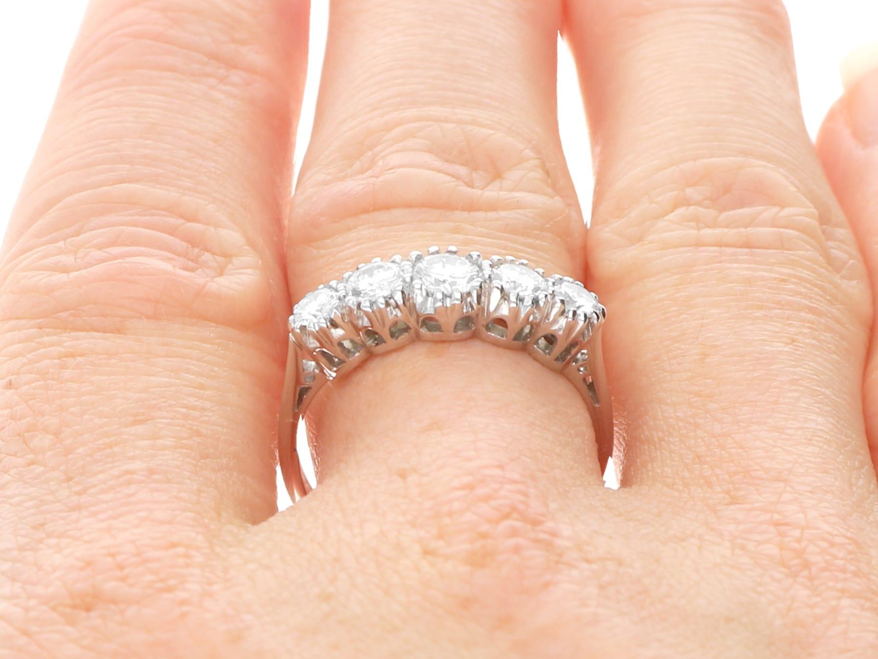 Antique 1.00 Carat Diamond and 18k White Gold Five Stone Ring Circa 1925 For Sale 5