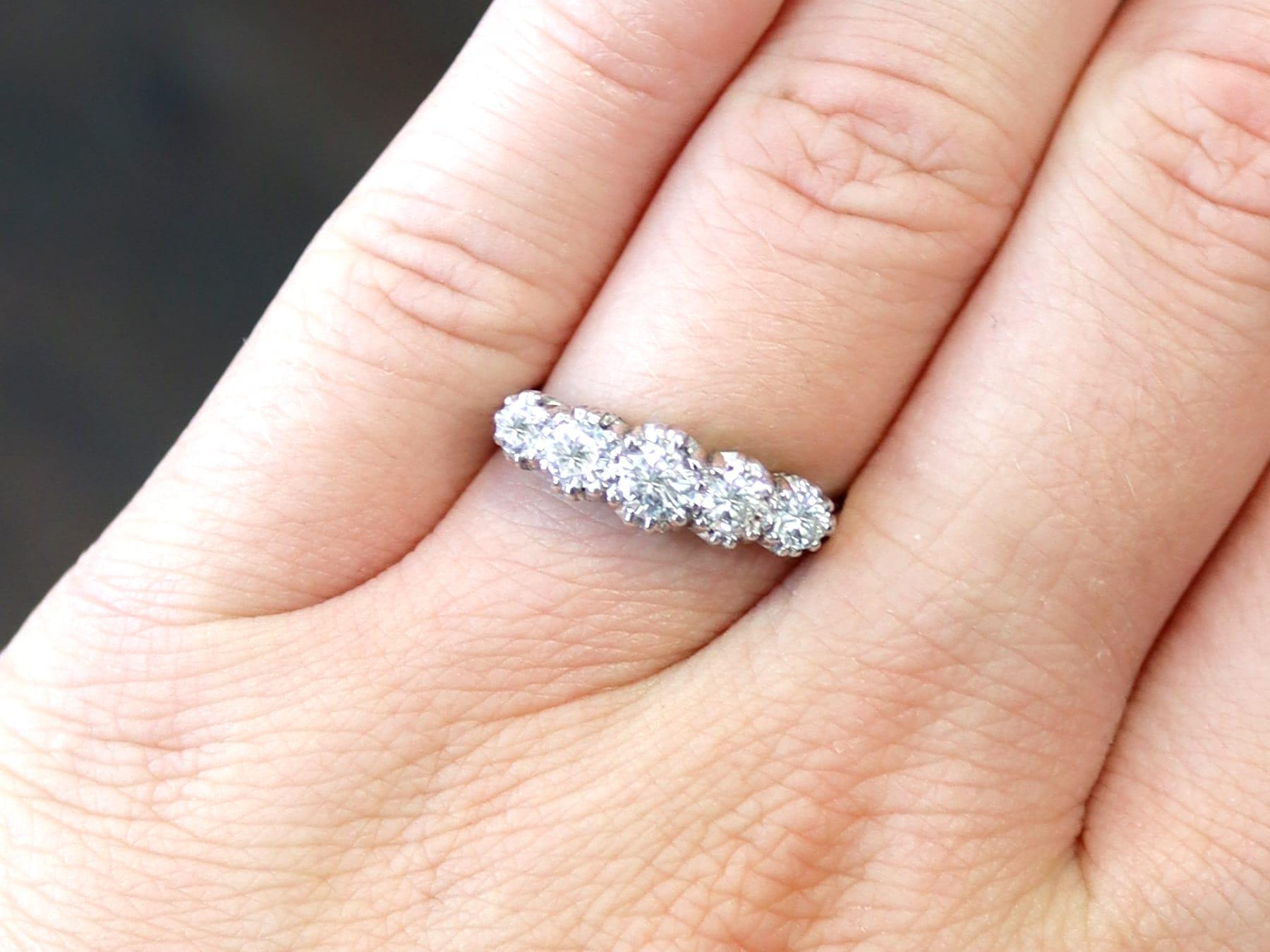 Round Cut Antique 1.00 Carat Diamond and 18k White Gold Five Stone Ring Circa 1925 For Sale