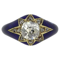 Antique 1.00 Carat Diamond and Enamel Single-Stone Ring
