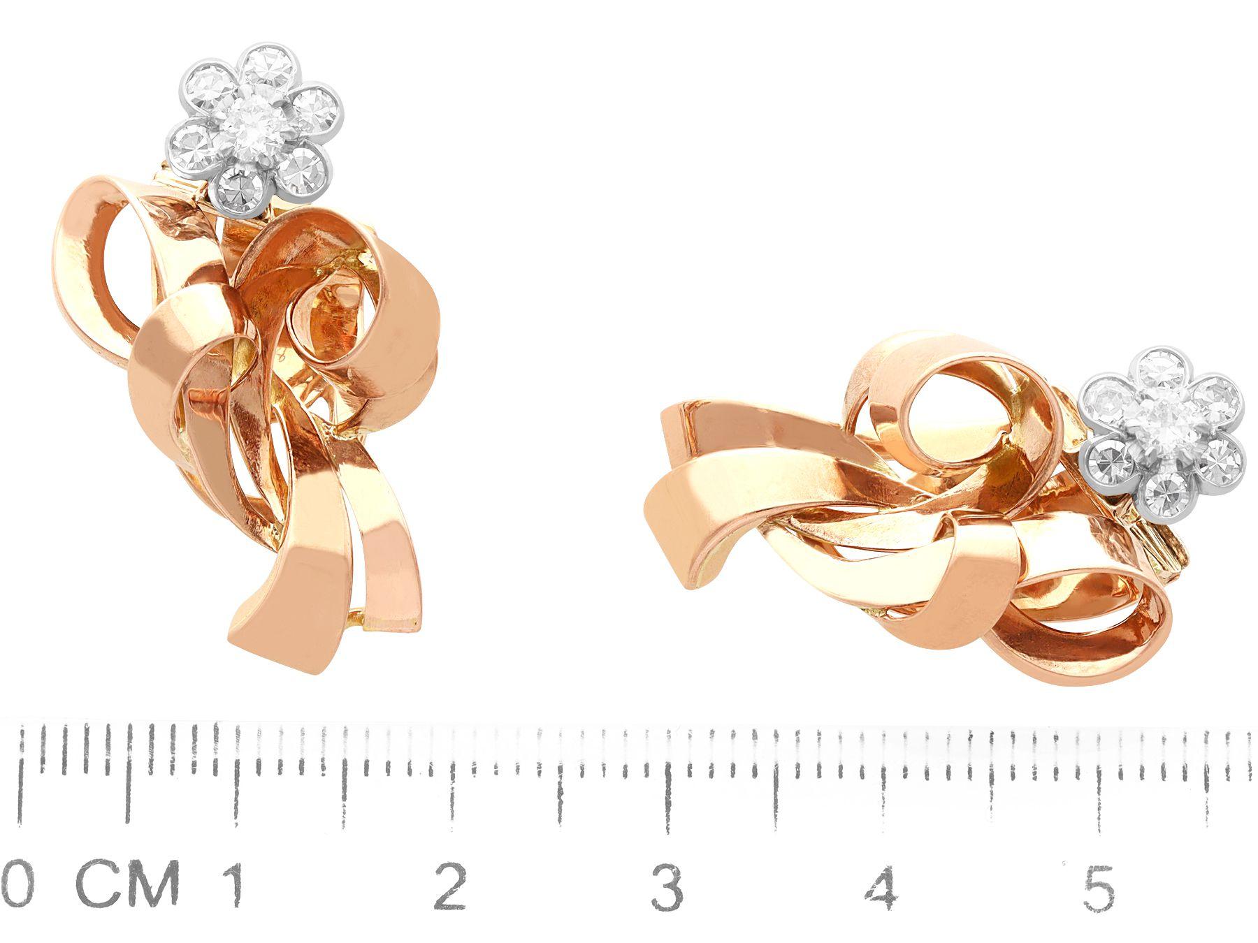 Antique 1.00 Carat Diamond Rose Gold Clip on Earrings For Sale 2