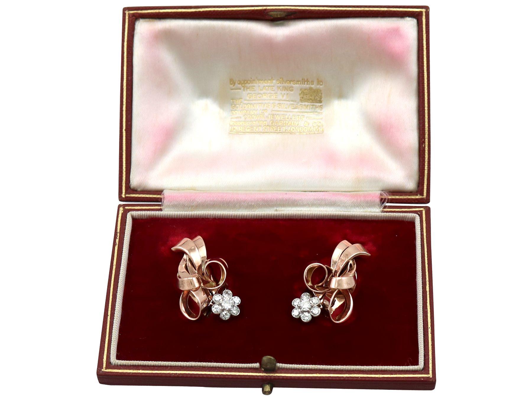 Antique 1.00 Carat Diamond Rose Gold Clip on Earrings For Sale 3