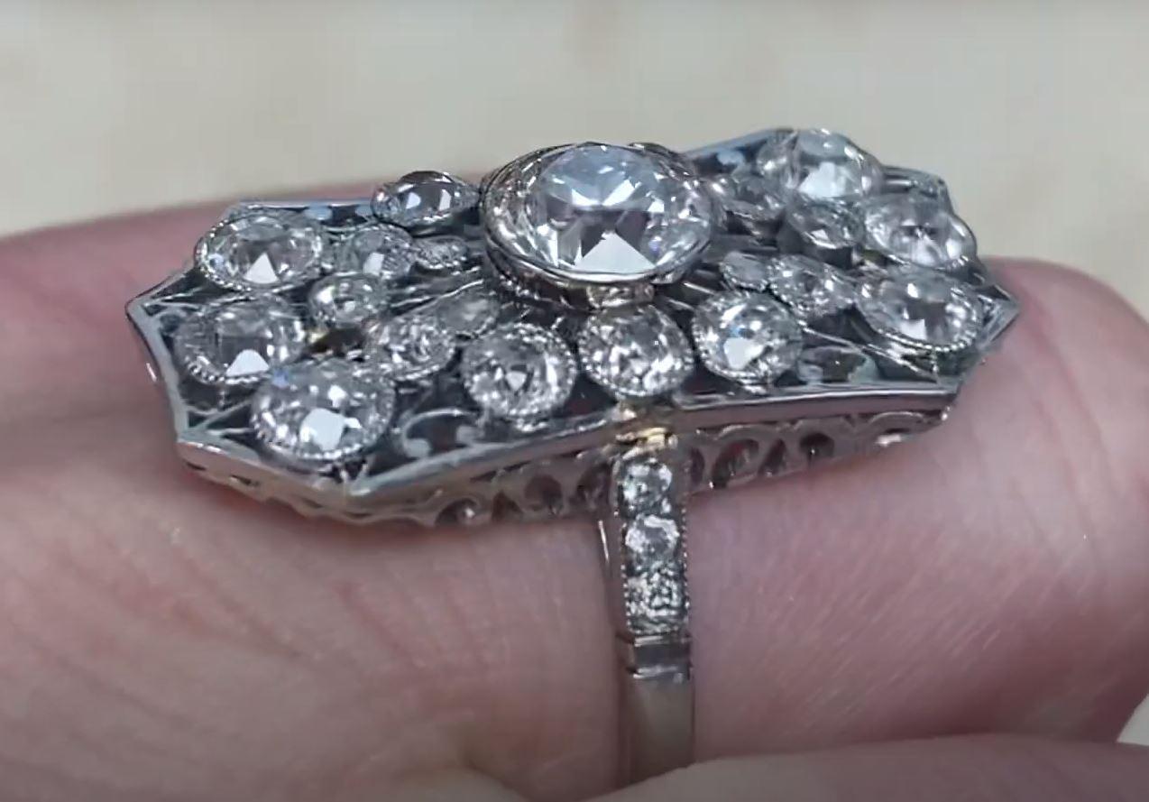 Women's Antique 1.00 Carat Oid Euro-Cut Diamond Ring, i Color, Platinum, circa 1910 For Sale