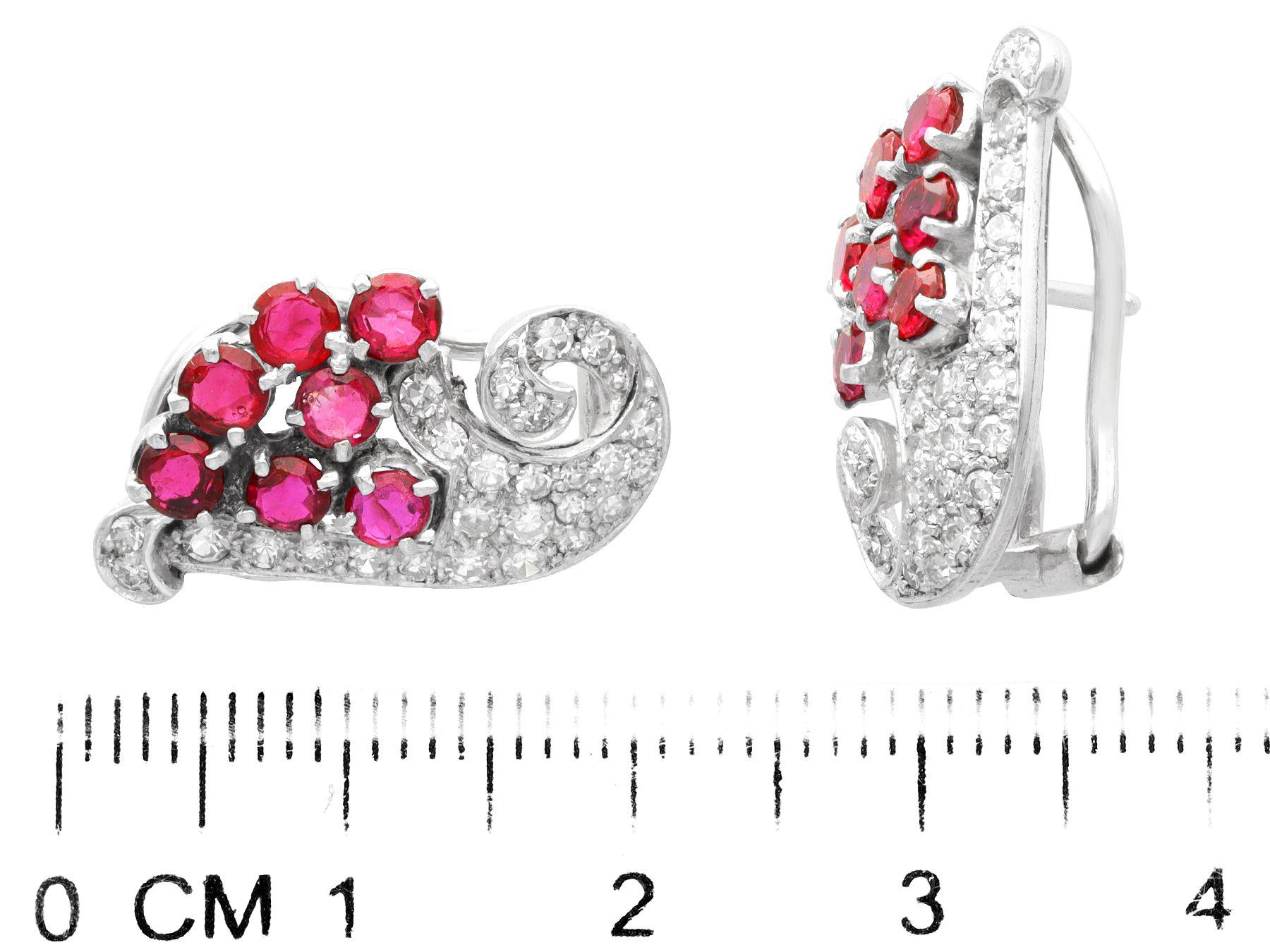 Antique 1.00 Carat Ruby and Diamond Platinum Earrings For Sale 2