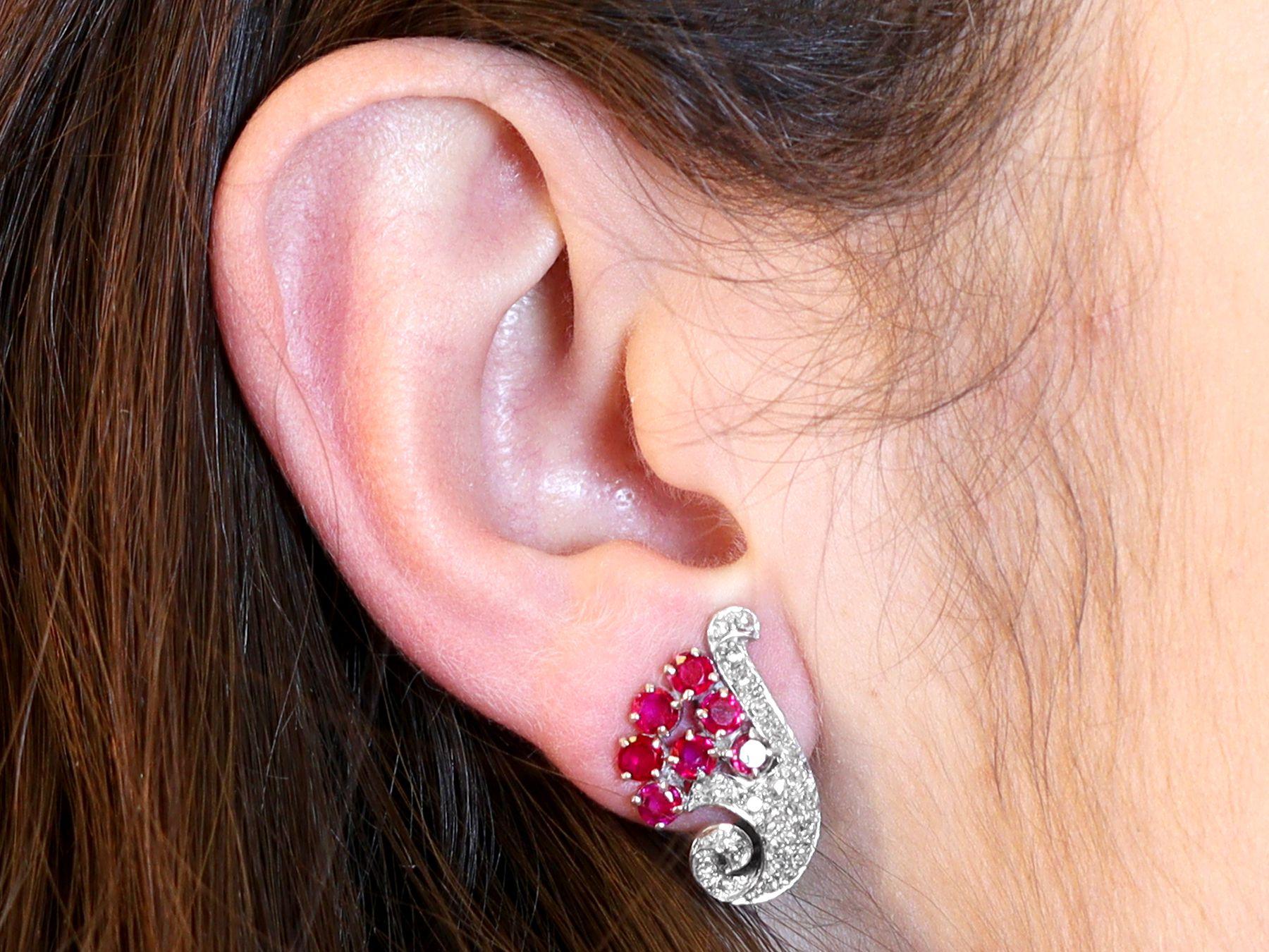 Antique 1.00 Carat Ruby and Diamond Platinum Earrings For Sale 3