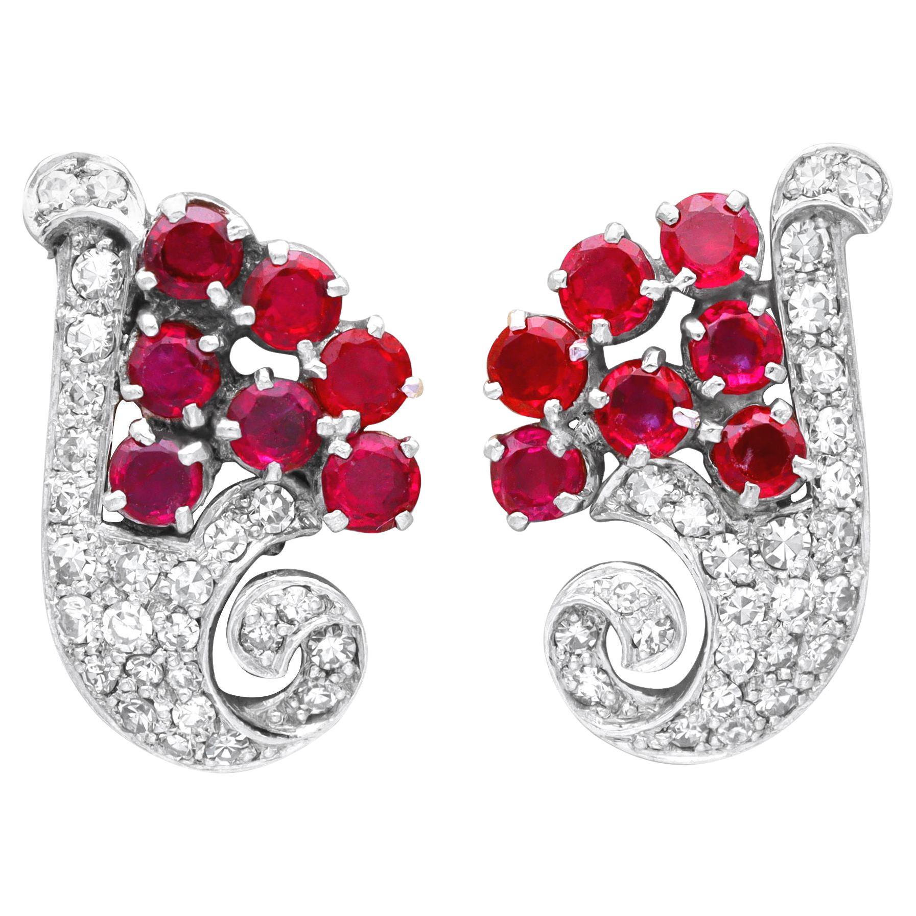 Boucles d'oreilles anciennes en platine avec rubis et diamants de 1,00 carat