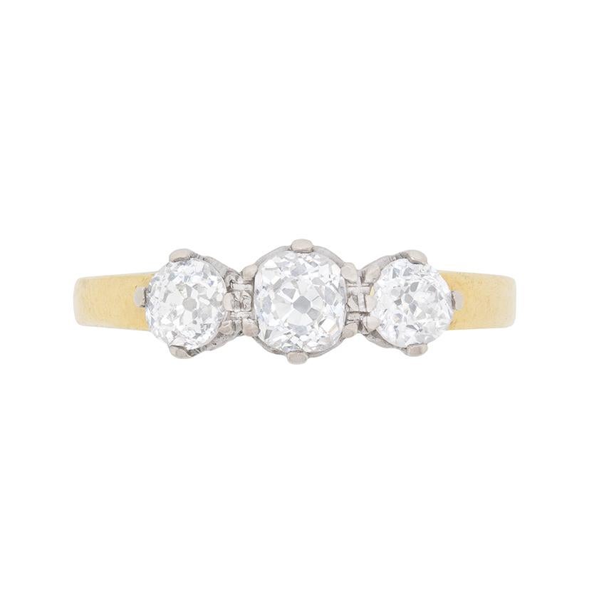 Antique 1.00 Carat Three-Stone Old Cut Diamond Ring, circa 1920s