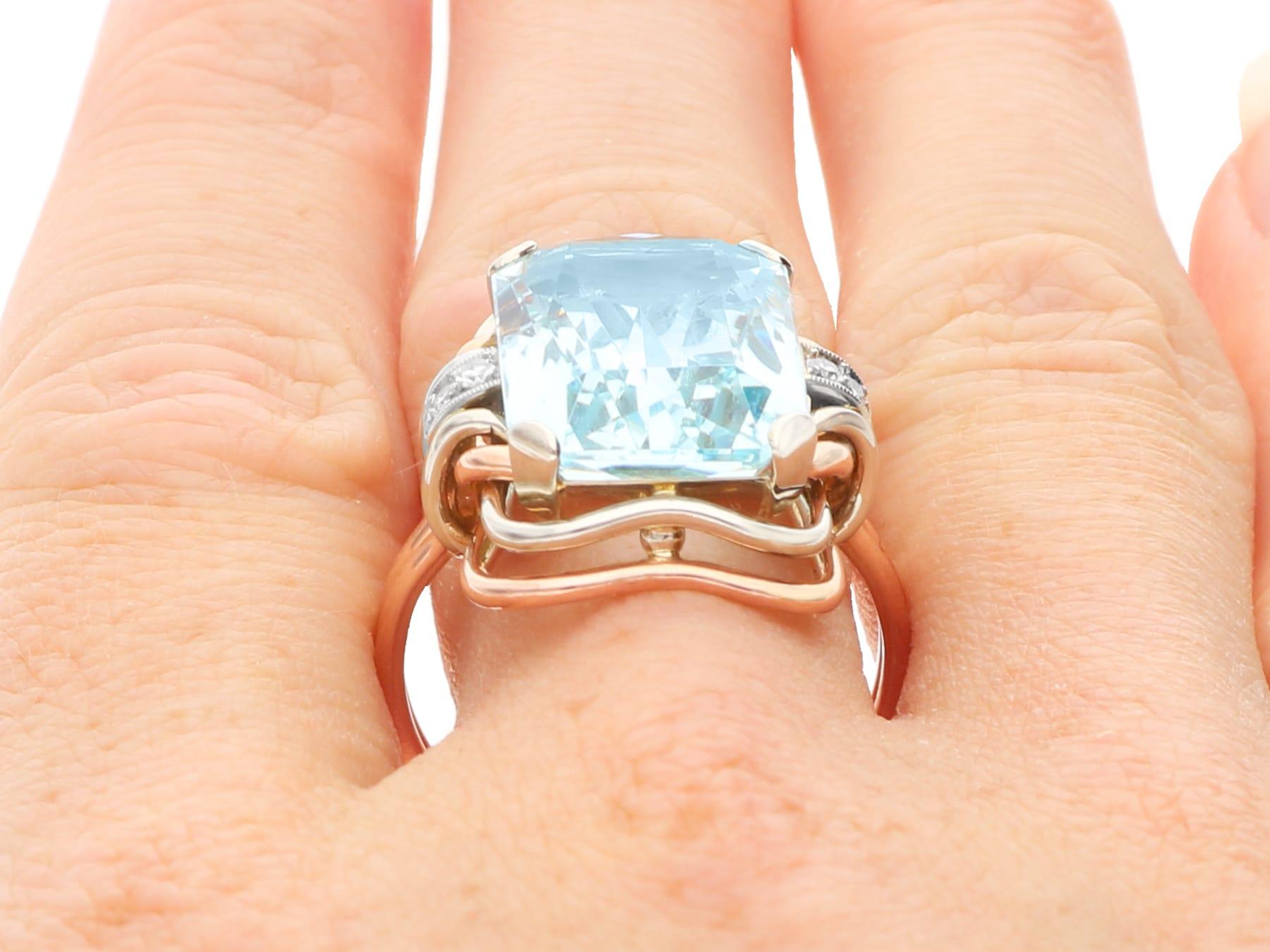 Bague habillée ancienne en or rose 14 carats, aigue-marine 10,05 carats et diamants, c. 1935 en vente 5