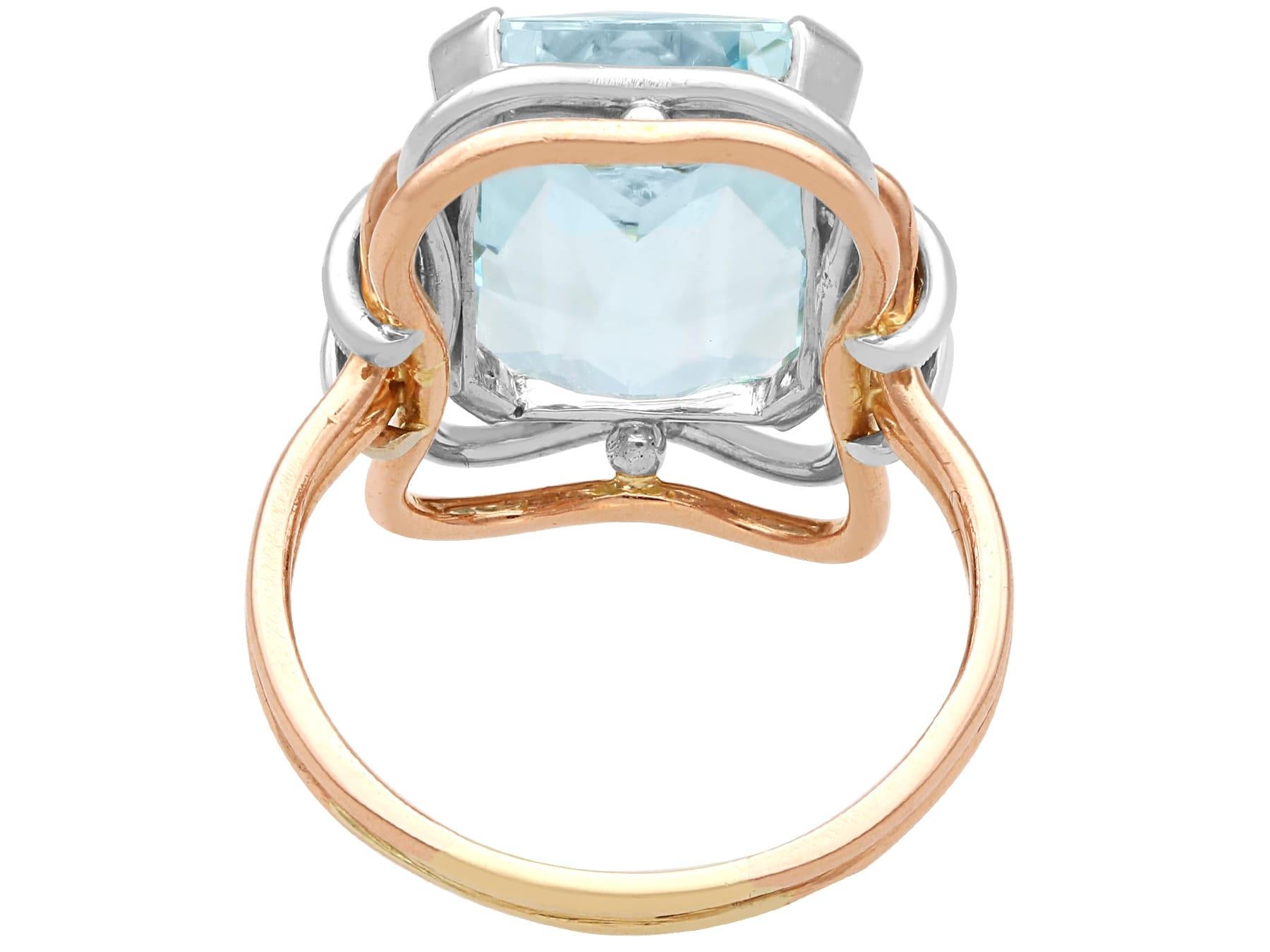 Bague habillée ancienne en or rose 14 carats, aigue-marine 10,05 carats et diamants, c. 1935 Excellent état - En vente à Jesmond, Newcastle Upon Tyne