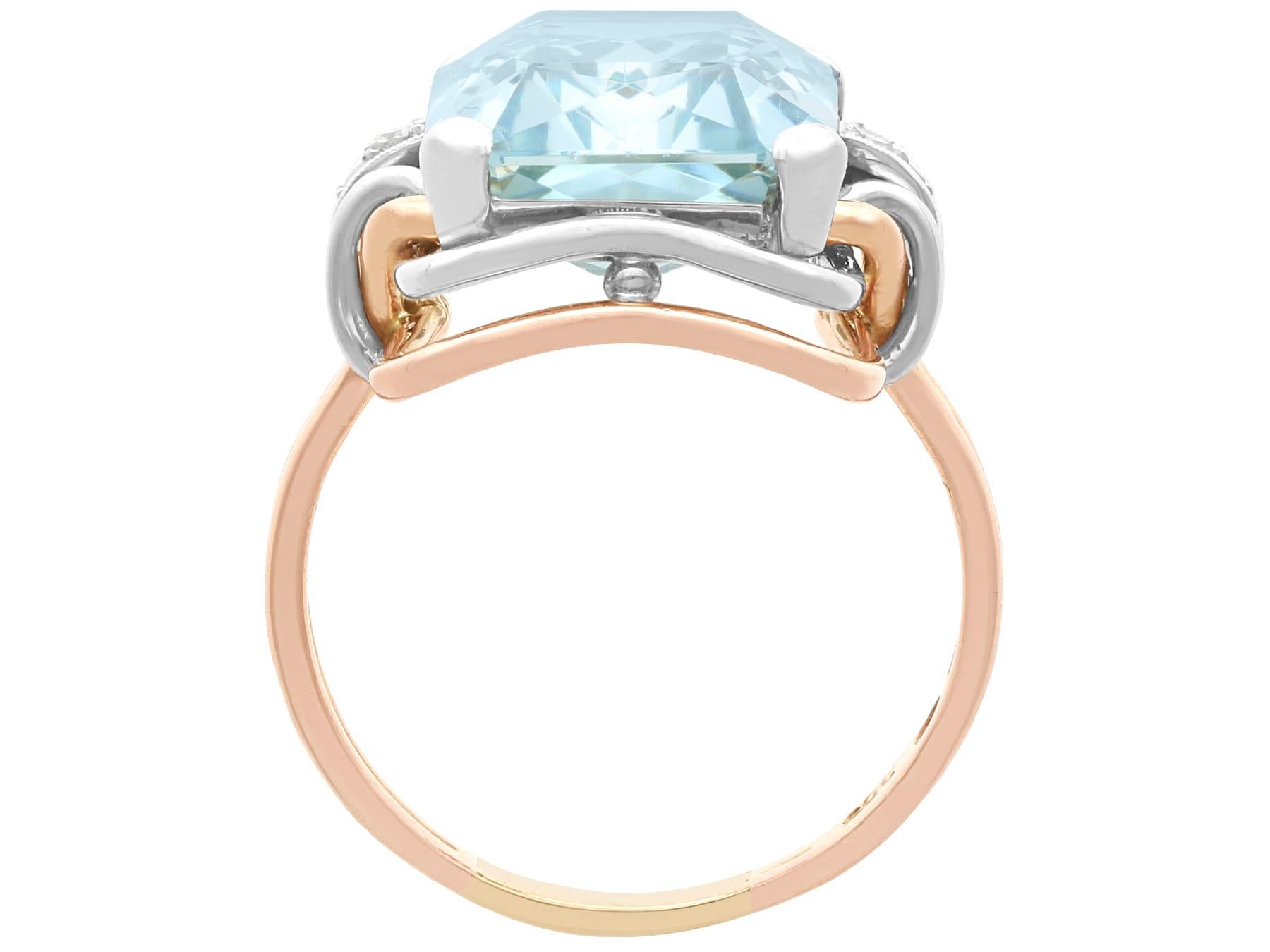 Bague habillée ancienne en or rose 14 carats, aigue-marine 10,05 carats et diamants, c. 1935 Unisexe en vente
