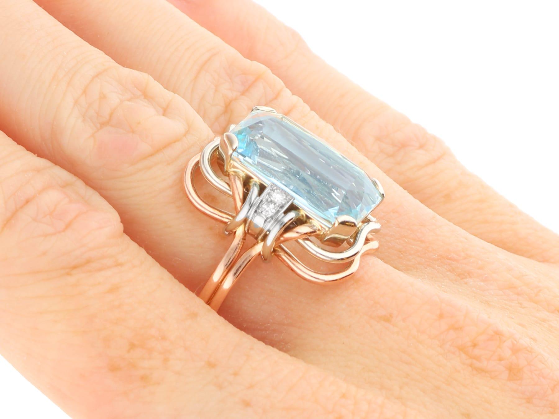Bague habillée ancienne en or rose 14 carats, aigue-marine 10,05 carats et diamants, c. 1935 en vente 4