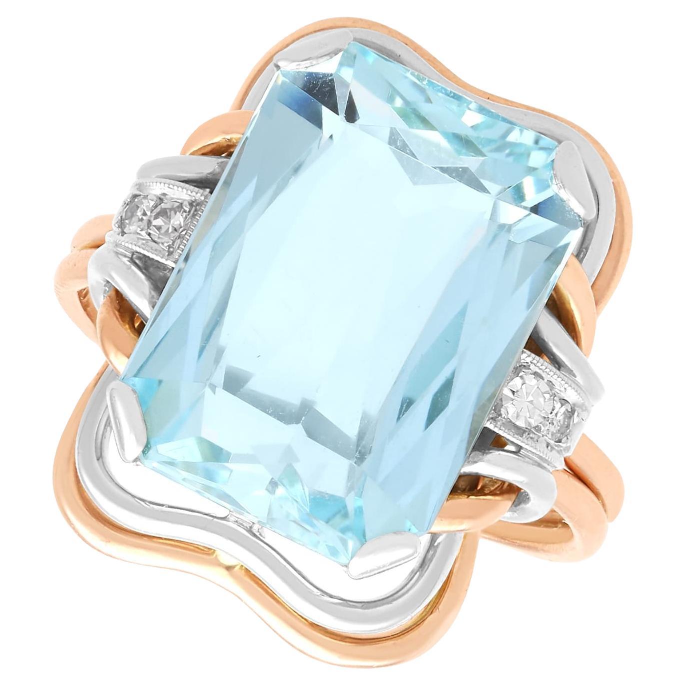 Antique 10.05Ct Aquamarine and Diamond, 14k Rose Gold Dress Ring Circa 1935