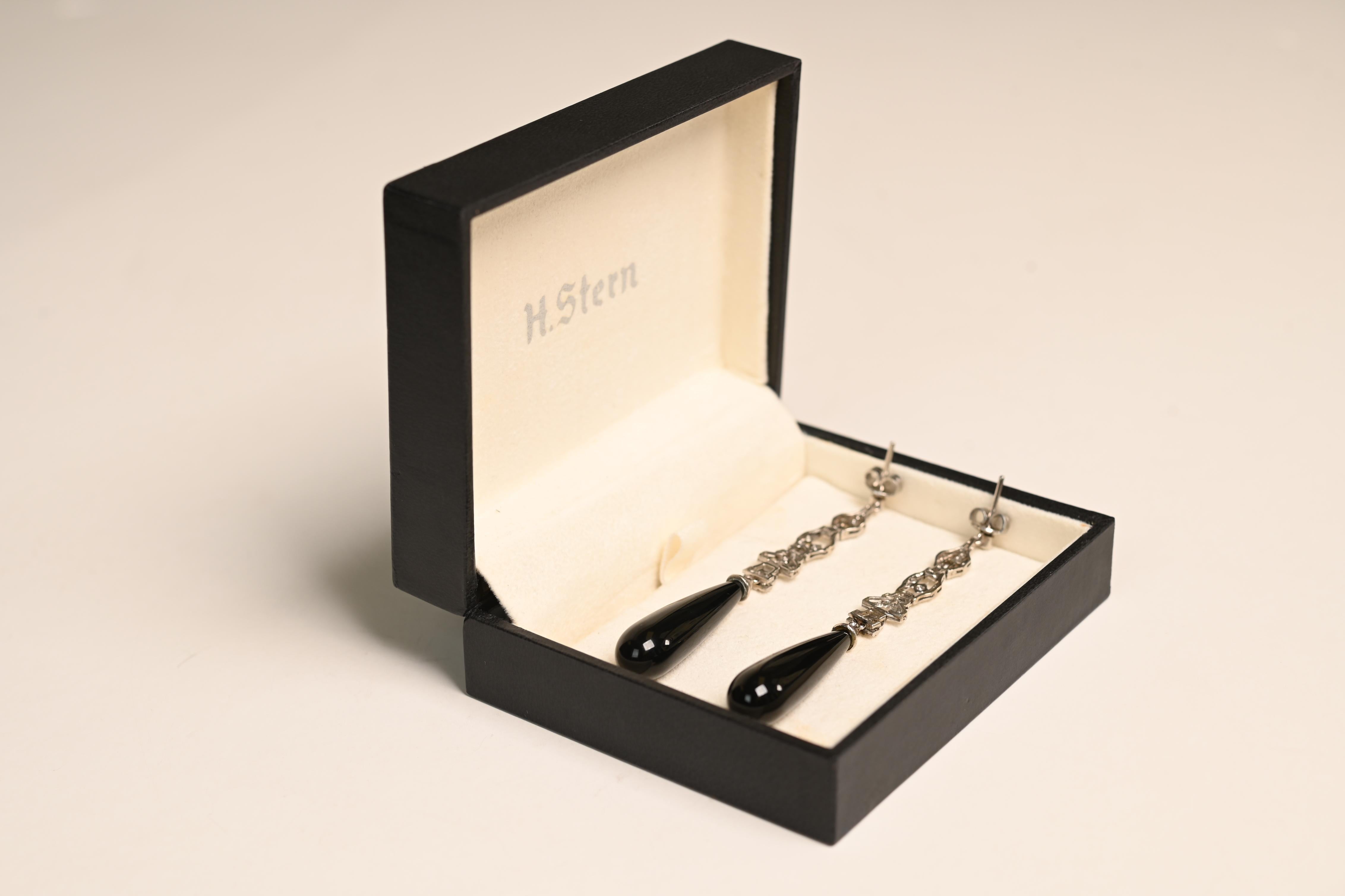 Old European Cut Antique Diamond  (Approx 1-Carat) and Polished Onyx Earrings, Platinum For Sale