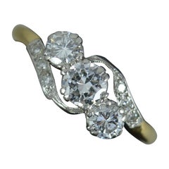 Antique 1.00ct Old Cut Diamond 18ct Gold and Platinum Trilogy Ring on Twist