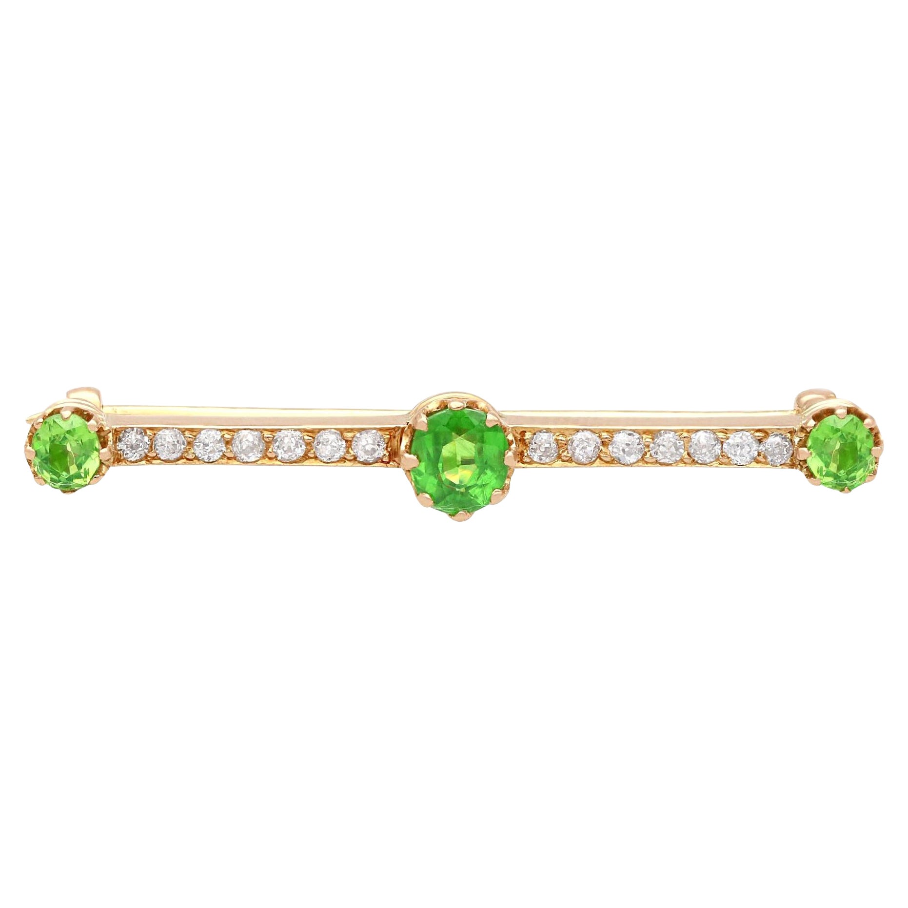 Antike 1,01 Karat Demantoid Granat und Diamant Roségold Bar-Brosche