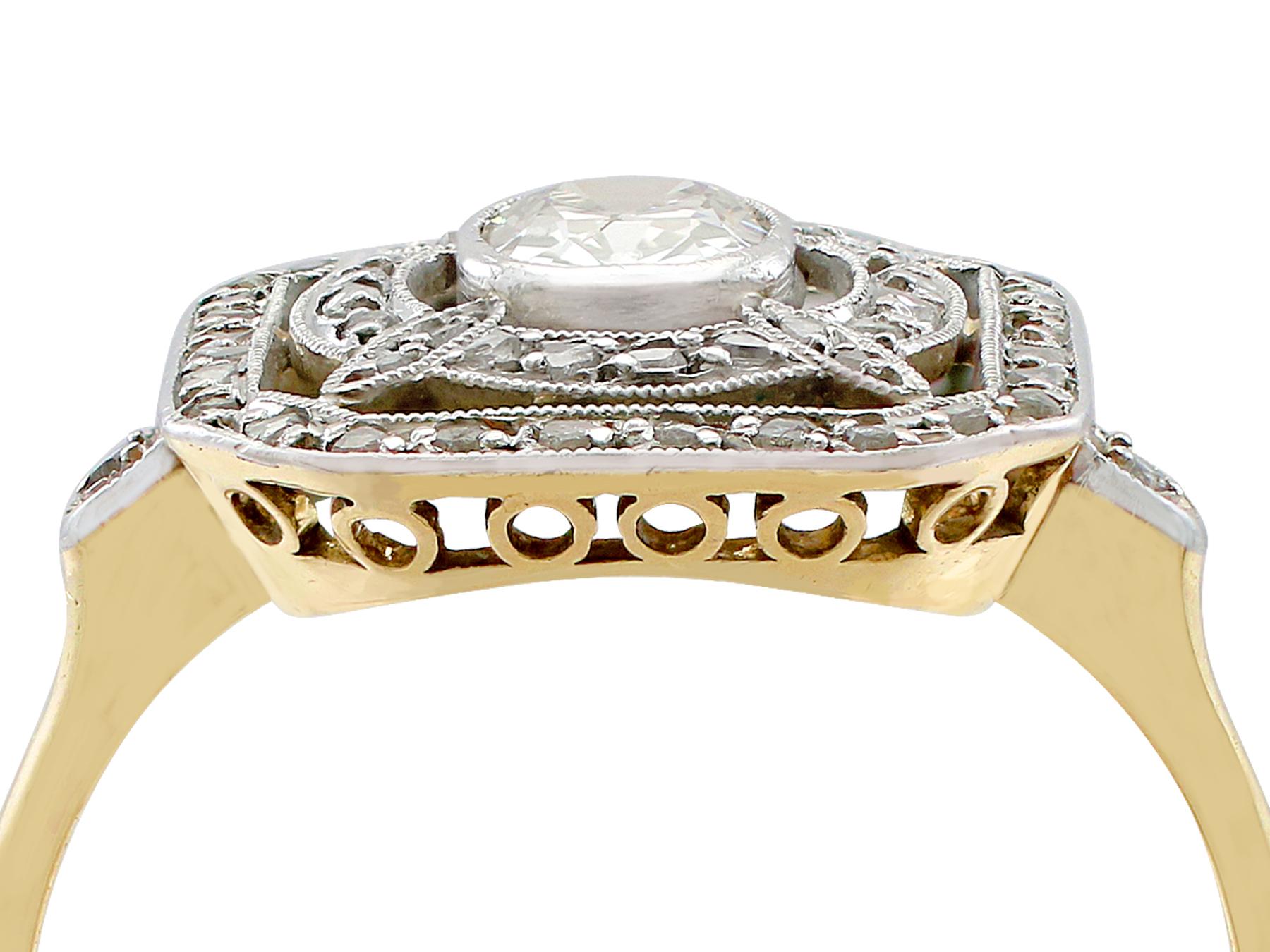 A stunning, fine and impressive 1.01 carat diamond and 18 karat yerllow gold, platinum set ring; part of our diverse antique jewellery and estate jewelry collections.

This stunning, fine and impressive antique diamond dress ring has been crafted in