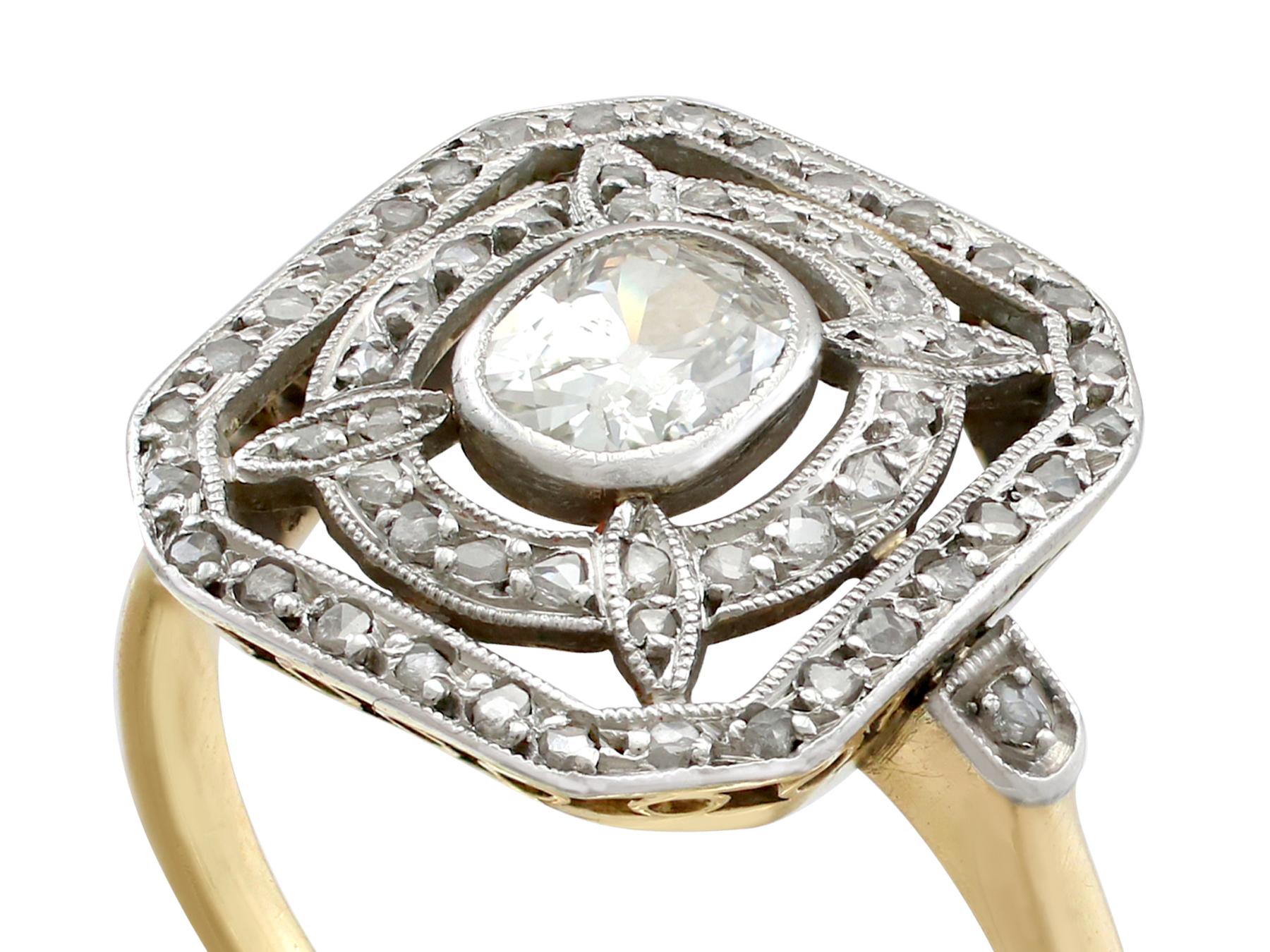Antique 1.01 Carat Diamond and Yellow Gold Platinum Set Cocktail Ring circa 1910 In Excellent Condition In Jesmond, Newcastle Upon Tyne