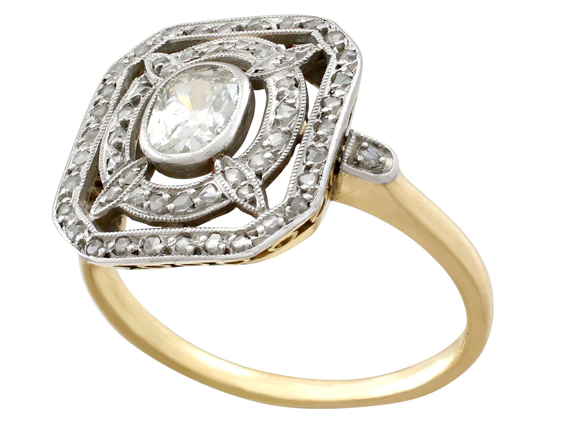 Women's or Men's Antique 1.01 Carat Diamond and Yellow Gold Platinum Set Cocktail Ring circa 1910