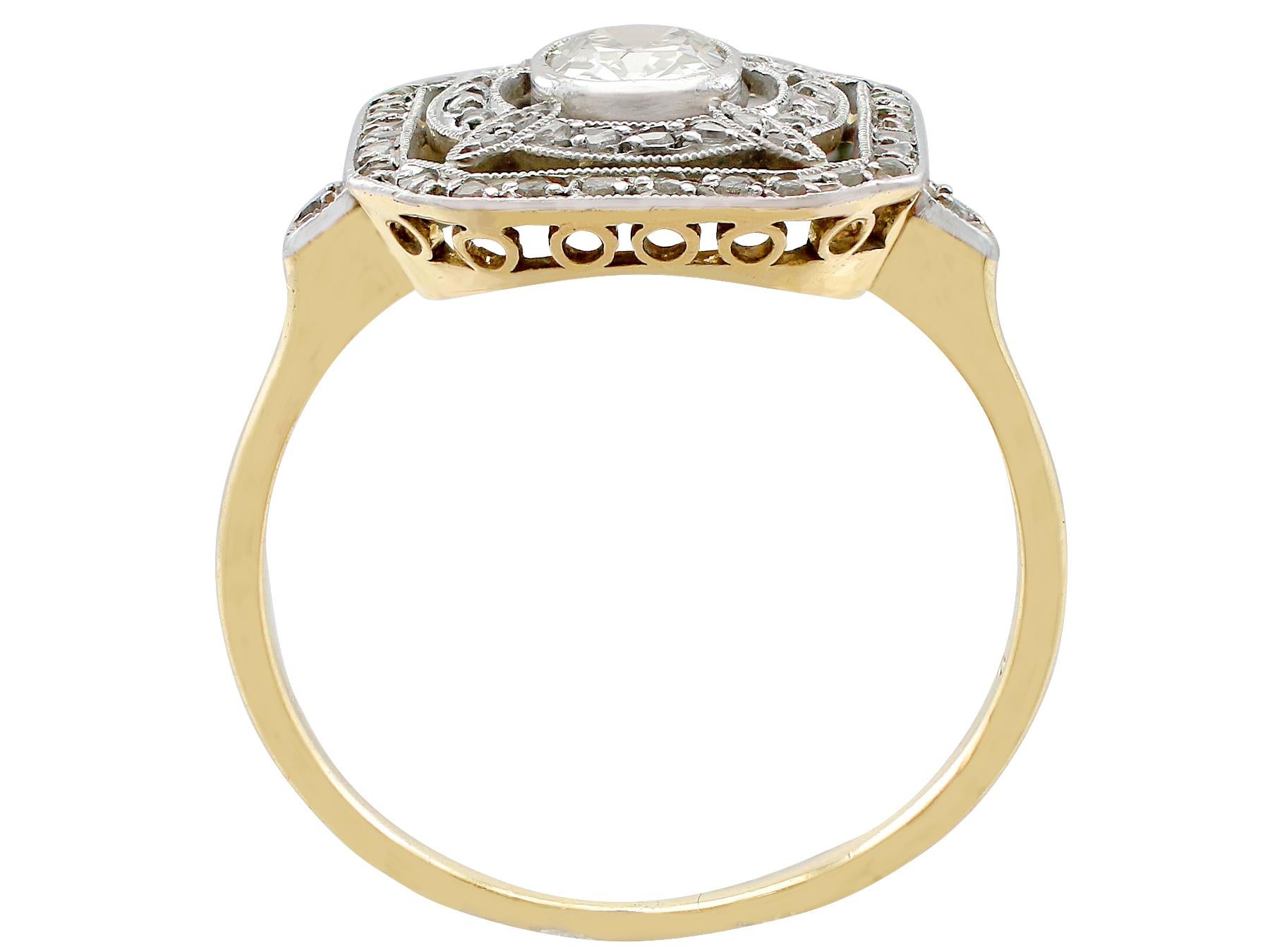 Antique 1.01 Carat Diamond and Yellow Gold Platinum Set Cocktail Ring circa 1910 1