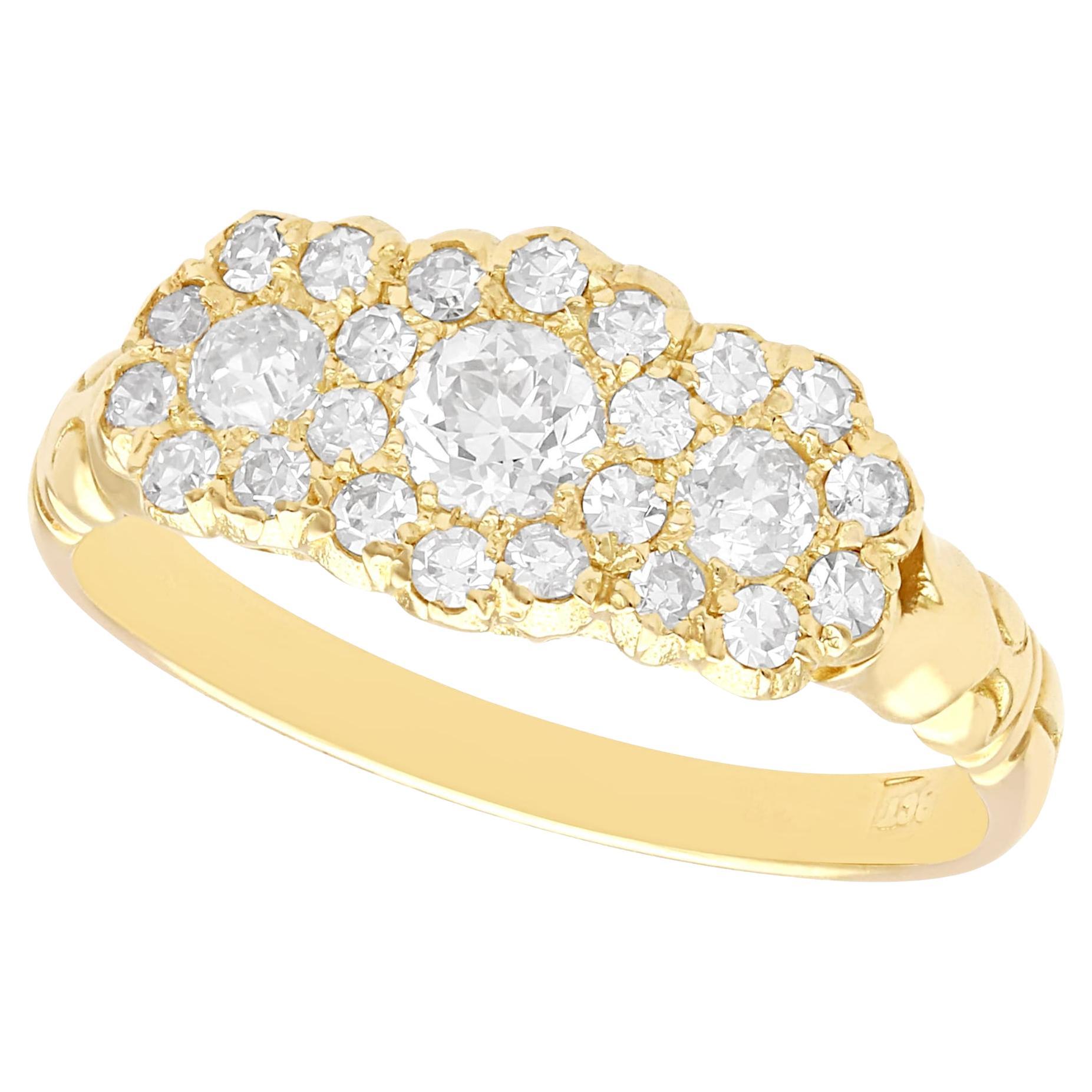 Antique 1.01 Carat Diamond and Yellow Gold Trilogy Cluster Ring, Circa 1910 For Sale