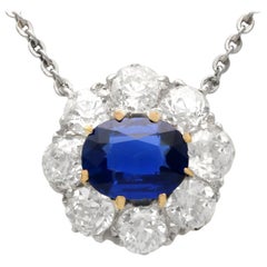 Antique 1.01 Carat Sapphire and 1.76 Carat Diamond Yellow Gold Pendant