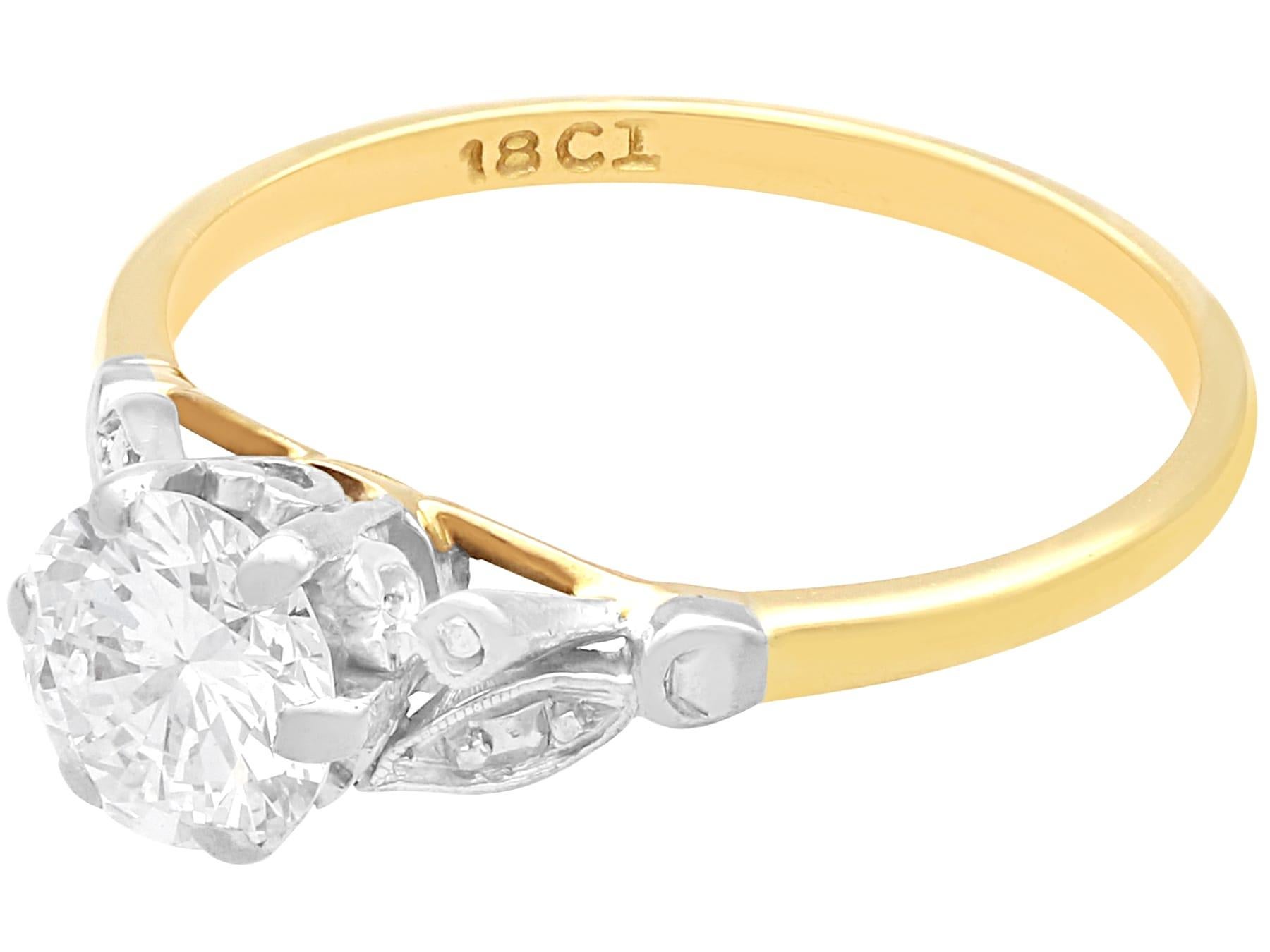 Antiker 1,01 Karat Diamant und 18k Gelbgold Solitär-Ring um 1930 (Rundschliff) im Angebot