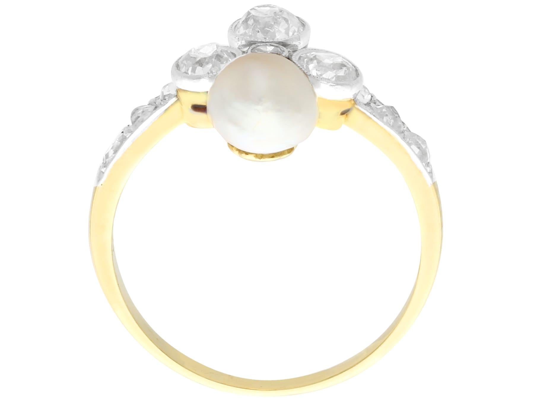 Round Cut Antique 1.02 Carat Diamond and Pearl Yellow Gold Cocktail Ring For Sale